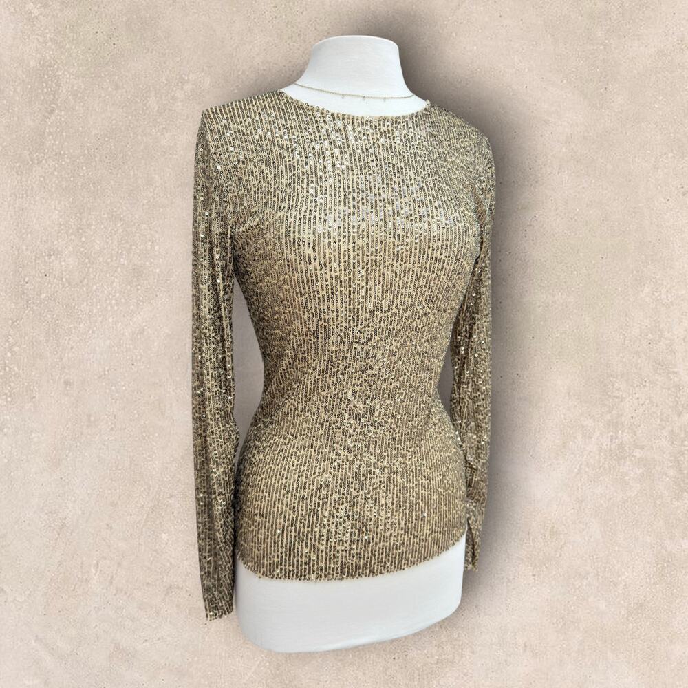 Gold Sequin Long Sleeve Top Free People Intimately M Sheer Mesh